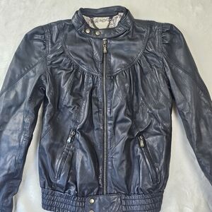 Ted Baker leather motor jacket women 1 US XS moto London Bomber Black Bi…